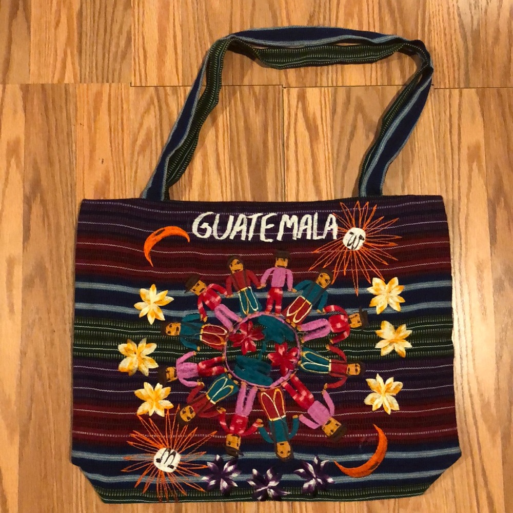 Large huipil tote with embroidery on the front.